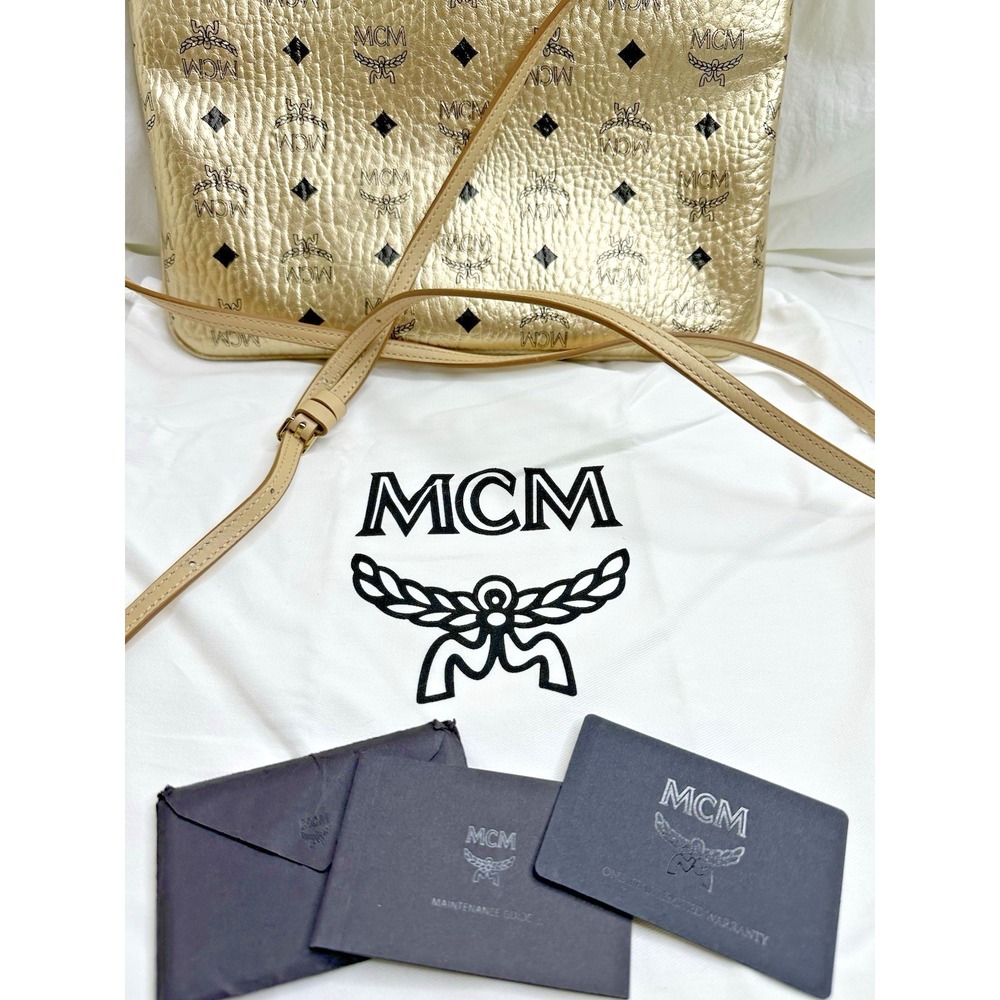 MCM Visetos Crossbody Purse‎ Berline Gold Leather Pouch with Dust bag